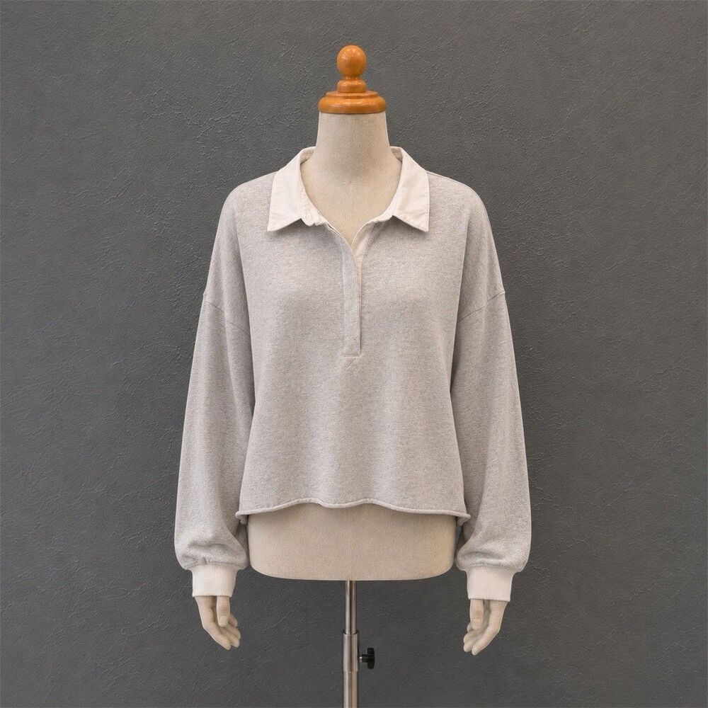 Aerie Oversized Collared Sweatshirt Large Gray Preppy Athleisure Coastal Chic